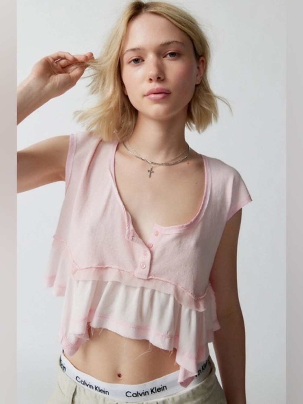 Urban Outfitters Baily Layered Babydoll Top in Pink NWT